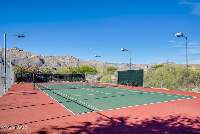 view of sport court featuring a mountain view