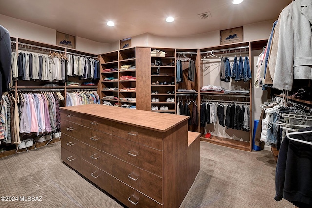 spacious closet with light colored carpet