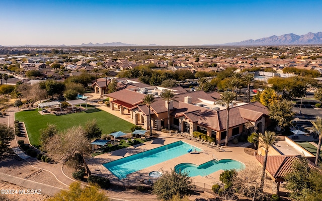 drone / aerial view with a mountain view