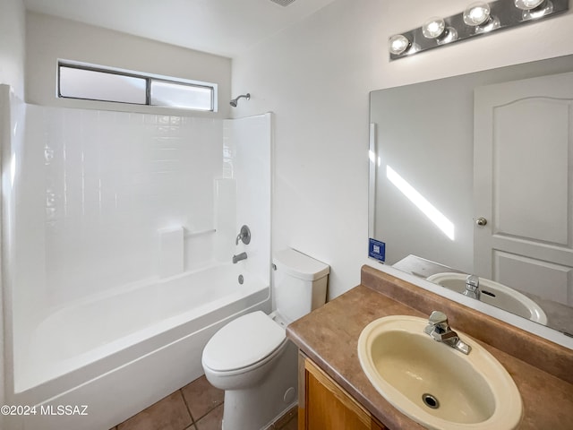 full bathroom featuring vanity, tile patterned floors, tub / shower combination, and toilet