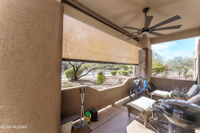 view of patio / terrace featuring ceiling fan and area for grilling