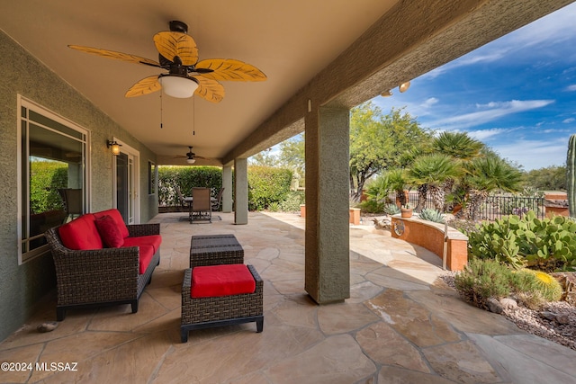 view of patio with an outdoor hangout area and ceiling fan