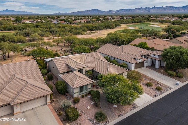 drone / aerial view featuring a mountain view