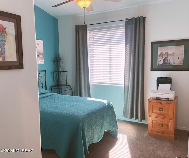 bedroom with carpet floors and ceiling fan