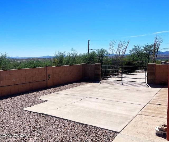 view of patio with a mountain view