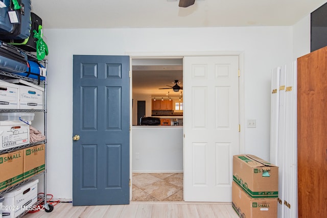 storage room featuring ceiling fan