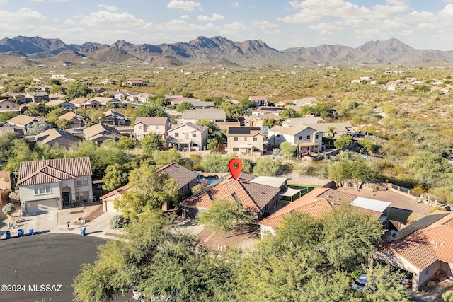 bird's eye view with a mountain view