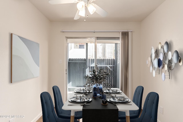 dining room featuring ceiling fan