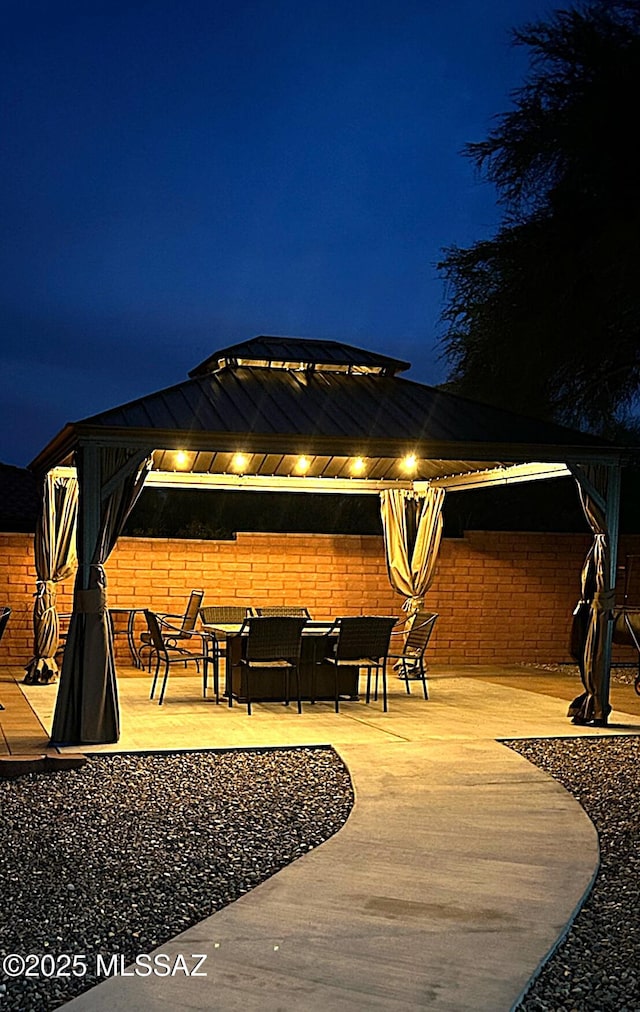 patio at night with a gazebo