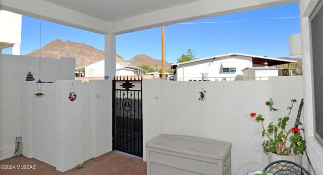 view of patio with a mountain view