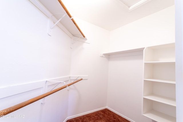 spacious closet featuring dark carpet