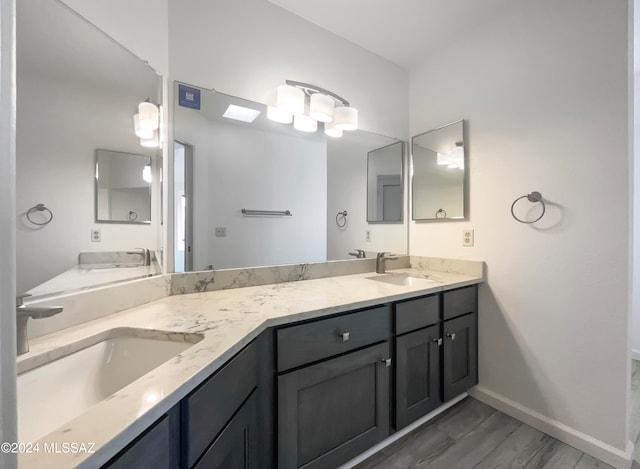 bathroom with wood-type flooring and vanity