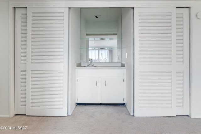 interior space featuring carpet floors and sink