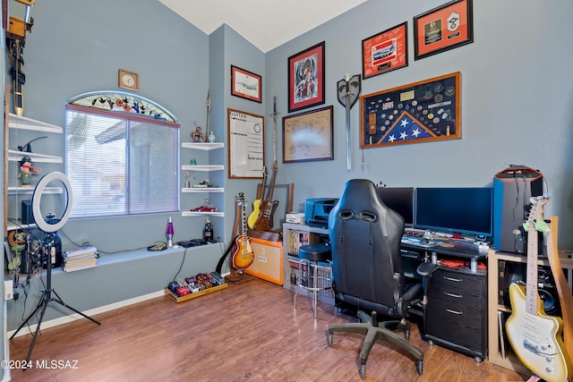 office space with hardwood / wood-style floors