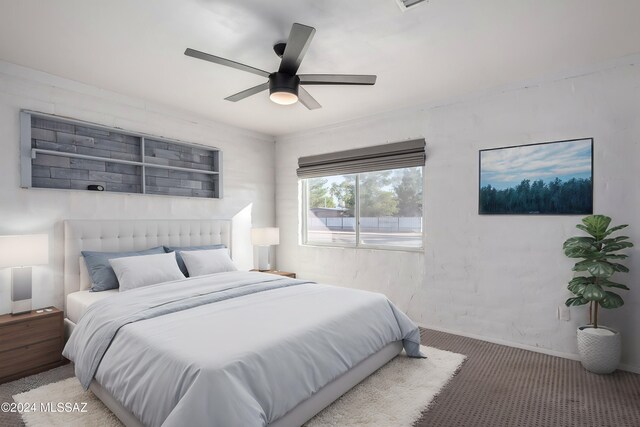 bedroom with carpet flooring and ceiling fan