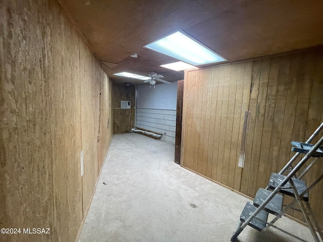 basement with wood walls