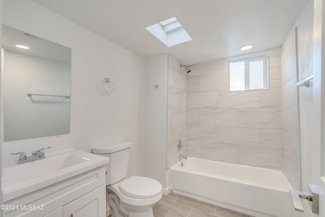 full bathroom with bathing tub / shower combination, vanity, and toilet