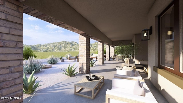 view of patio featuring a mountain view