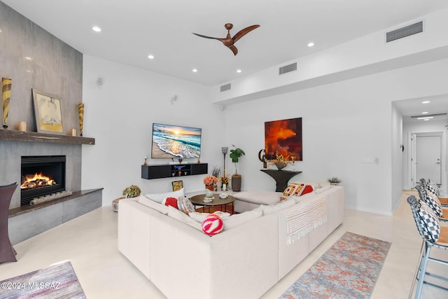 living room with ceiling fan