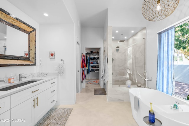 bathroom with vanity and separate shower and tub