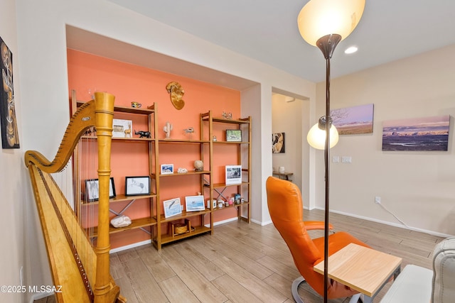 office with baseboards, recessed lighting, and light wood-style floors