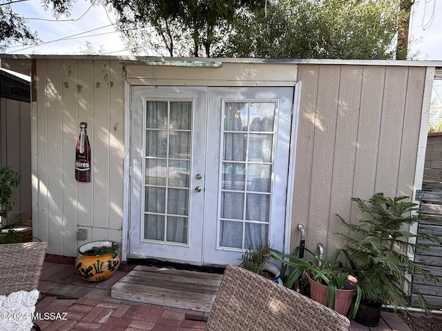 view of outbuilding with french doors