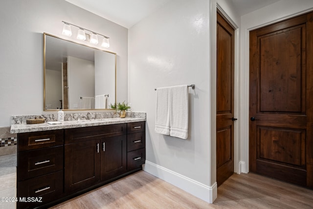 bathroom with vanity and wood-type flooring