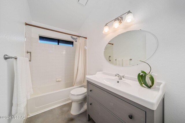 full bathroom with vanity, toilet, and shower / bath combo with shower curtain