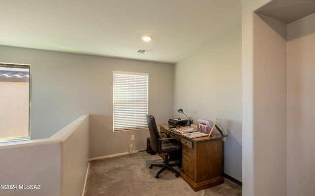 office with light colored carpet