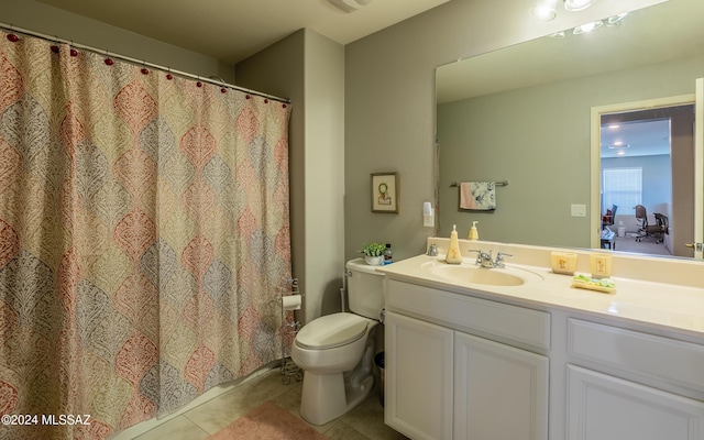 bathroom featuring tile patterned floors, vanity, and toilet