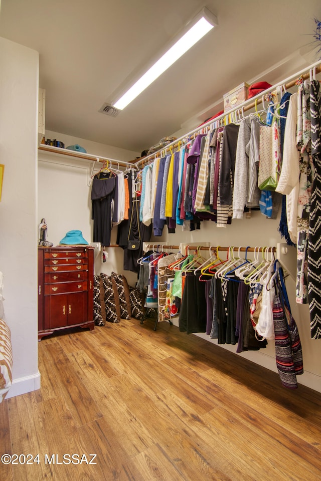 walk in closet with wood-type flooring