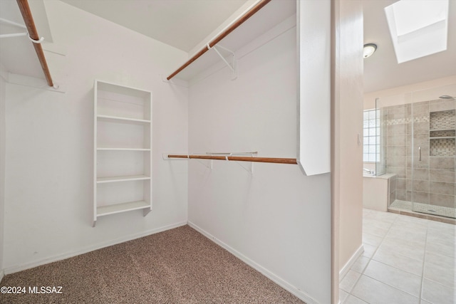 walk in closet featuring light carpet