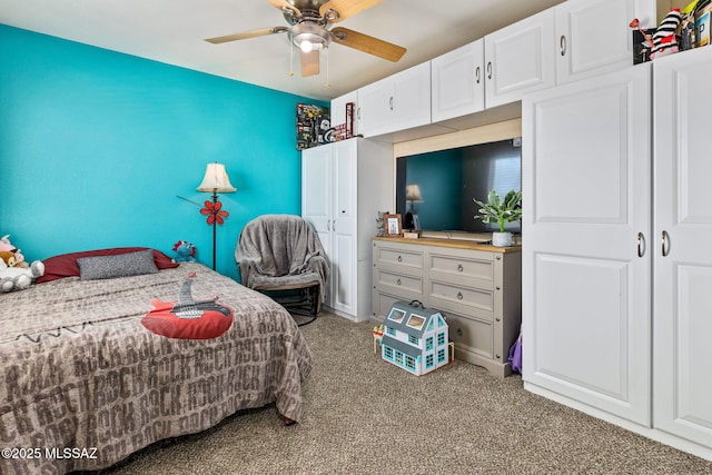 bedroom with carpet flooring and ceiling fan