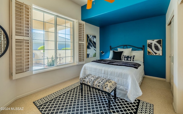 bedroom featuring carpet flooring and ceiling fan