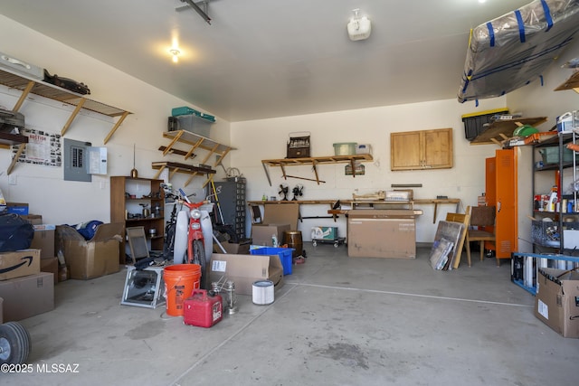 garage featuring a workshop area