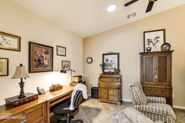 office area featuring ceiling fan