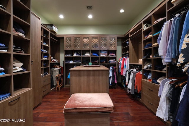 walk in closet featuring dark wood-type flooring