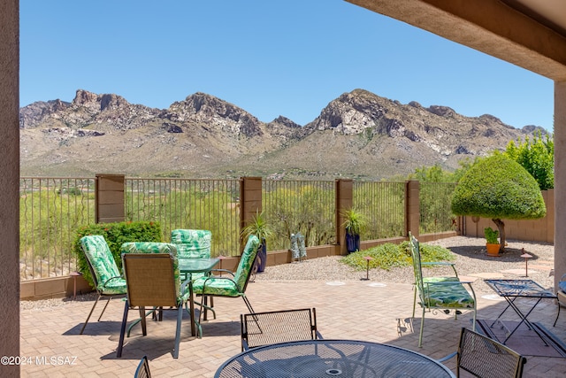 view of patio with a mountain view