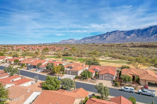 drone / aerial view featuring a mountain view