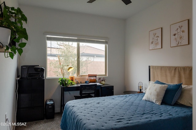 bedroom featuring carpet flooring and ceiling fan