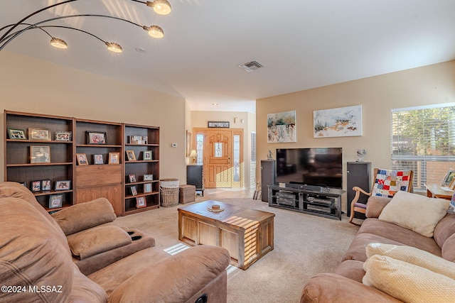 living room with light carpet