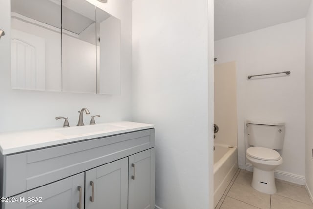 full bathroom featuring tile patterned floors, vanity, shower / bathtub combination, and toilet