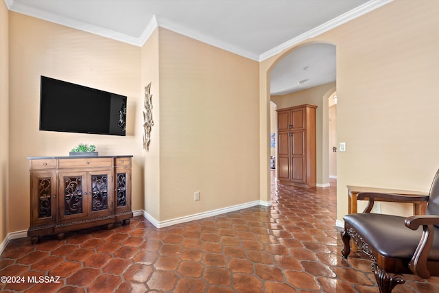 living room with crown molding