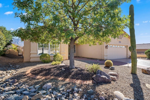 obstructed view of property featuring a garage