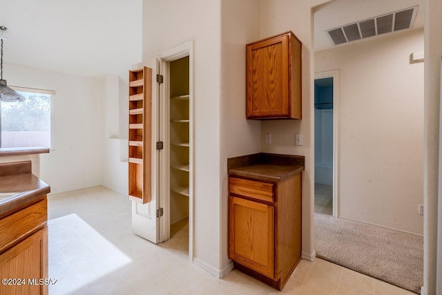 kitchen with hanging light fixtures