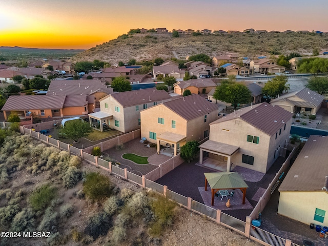 view of aerial view at dusk