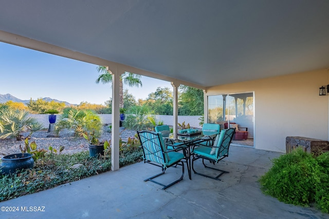 view of patio with a mountain view