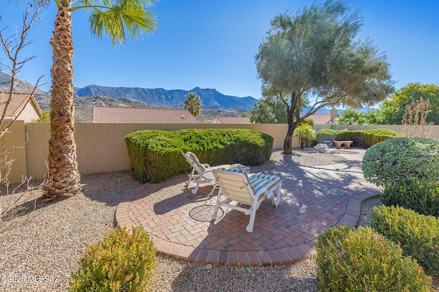 view of patio featuring a mountain view