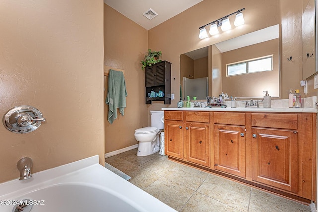 bathroom featuring vanity, toilet, and a bathtub