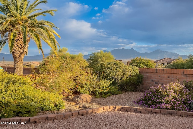 view of yard with a mountain view